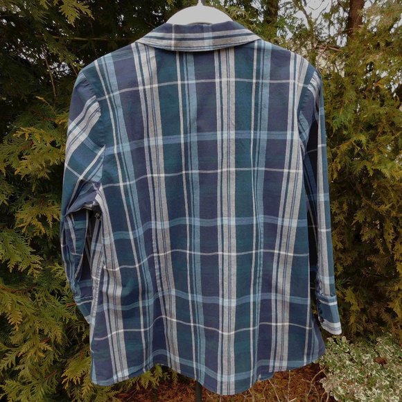 St. John's Bay 3/4 Sleeve Plaid Buttondown Top - Picture 3 of 3